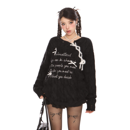 BIGGOLD韓系氛圍感字母系帶軟糯馬海毛毛衣女秋冬慵懶風甜美上衣 BIGGOLD韓系氛圍感字母系帶軟糯馬海毛毛衣女秋冬慵懶風甜美上衣