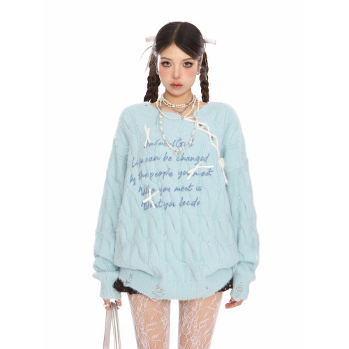 BIGGOLD韓系氛圍感字母系帶軟糯馬海毛毛衣女秋冬慵懶風甜美上衣 BIGGOLD韓系氛圍感字母系帶軟糯馬海毛毛衣女秋冬慵懶風甜美上衣