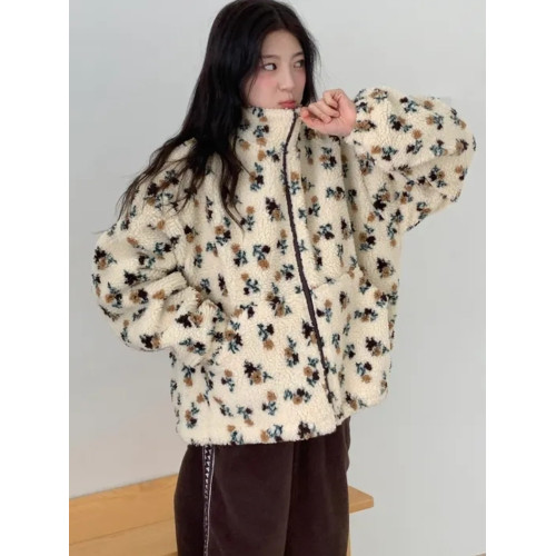 復古慵懶風撞色提花羊羔毛衛衣外套女2025冬季新款半拉鍊寬松上衣 復古慵懶風撞色提花羊羔毛衛衣外套女2025冬季新款半拉鍊寬松上衣