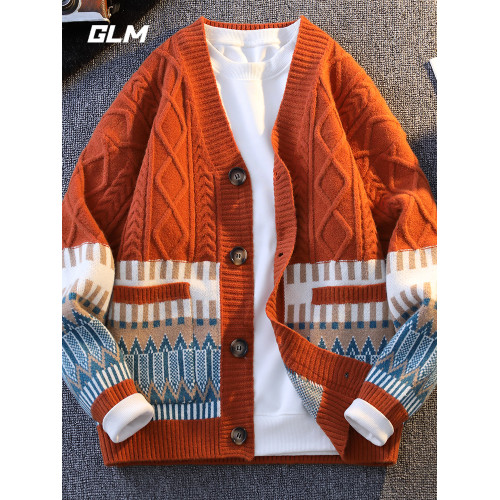 GLM春季新款青少年學生開衫抗寒保暖加厚寬鬆情侶紐釦毛衣 男外套