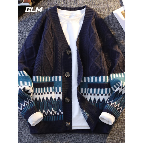 GLM春季新款青少年學生開衫抗寒保暖加厚寬鬆情侶紐釦毛衣 男外套