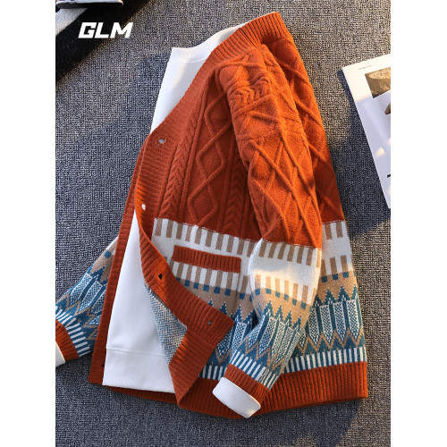 GLM春季新款青少年學生開衫抗寒保暖加厚寬鬆情侶紐釦毛衣 男外套