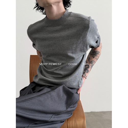 VERY FEWEST 時髦極簡立領短袖針織衫男女款百搭松弛感上衣打底衫