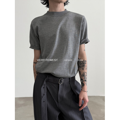 VERY FEWEST 時髦極簡立領短袖針織衫男女款百搭松弛感上衣打底衫