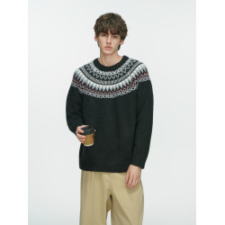 Dream made 費爾島聖誕提花毛衣男款秋冬季情侶老錢風男生針織衫