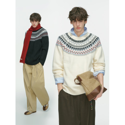 Dream made 費爾島聖誕提花毛衣男款秋冬季情侶老錢風男生針織衫