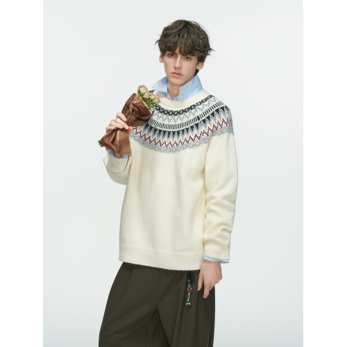 Dream made 費爾島聖誕提花毛衣男款秋冬季情侶老錢風男生針織衫