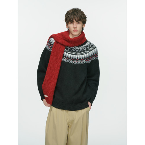 Dream made 費爾島聖誕提花毛衣男款秋冬季情侶老錢風男生針織衫