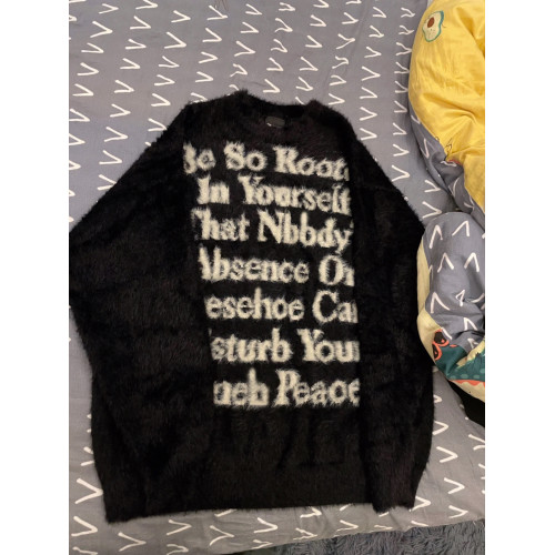 軟糯提花字母復古毛衣秋冬水貂毛黑色慵懶風圓領針織衫女寬松上衣 軟糯提花字母復古毛衣秋冬水貂毛黑色慵懶風圓領針織衫女寬松上衣