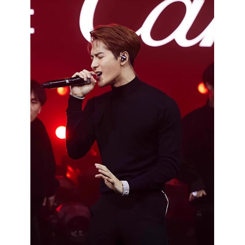 王嘉爾同款半高領長袖針織衫毛衣男春秋黑色修身內搭打底衫男上衣