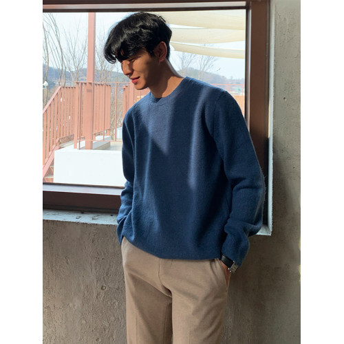 春秋新款針織衫長袖韓版潮流個性純色圓領毛衣男寬鬆休閒外套百搭