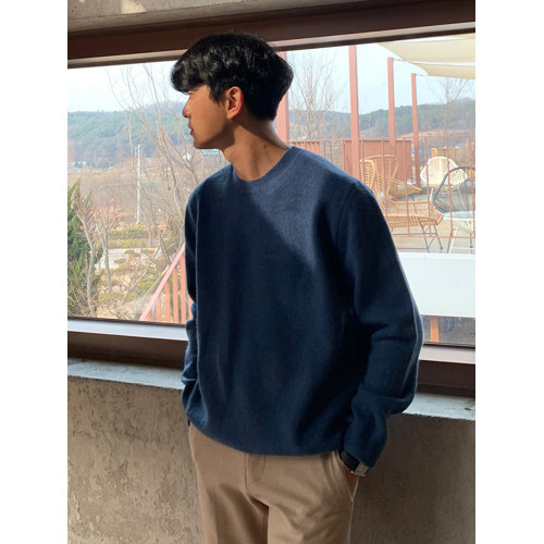 春秋新款針織衫長袖韓版潮流個性純色圓領毛衣男寬鬆休閒外套百搭