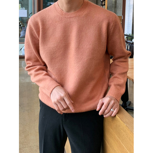 春秋新款針織衫長袖韓版潮流個性純色圓領毛衣男寬鬆休閒外套百搭