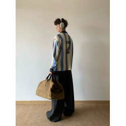 白菜coke秋冬美式字母撞色條紋翻領毛衣男運動針織衫情侶上衣