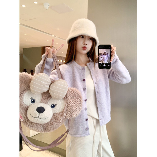 曾小鹹 早秋穿搭韓系紫色毛衣外套女秋季外穿小個子針織開衫上衣