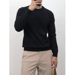 春秋純色薄款圓領打底針織衫男韓版修身套頭毛衣內搭線衫男士上衣