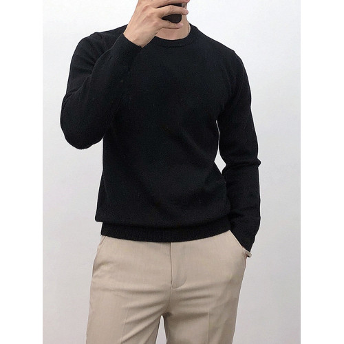 春秋純色薄款圓領打底針織衫男韓版修身套頭毛衣內搭線衫男士上衣