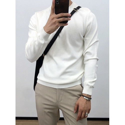 春秋純色薄款圓領打底針織衫男韓版修身套頭毛衣內搭線衫男士上衣