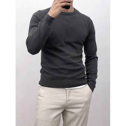 春秋純色薄款圓領打底針織衫男韓版修身套頭毛衣內搭線衫男士上衣