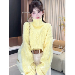甜美減齡軟糯麻花高領毛衣冬季韓系高級感加厚內搭外穿針織衫上衣