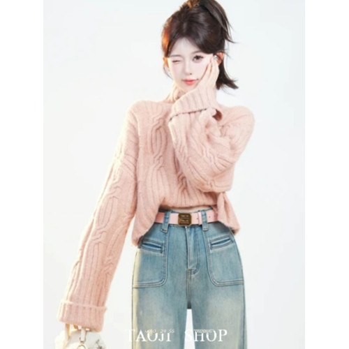 甜美減齡軟糯麻花高領毛衣冬季韓系高級感加厚內搭外穿針織衫上衣 甜美減齡軟糯麻花高領毛衣冬季韓系高級感加厚內搭外穿針織衫上衣