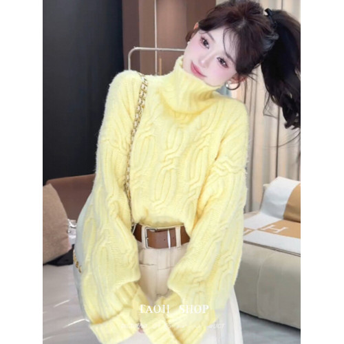 甜美減齡軟糯麻花高領毛衣冬季韓系高級感加厚內搭外穿針織衫上衣 甜美減齡軟糯麻花高領毛衣冬季韓系高級感加厚內搭外穿針織衫上衣