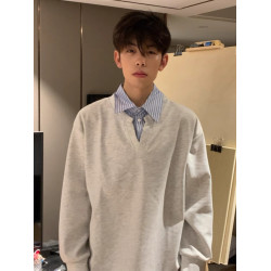 美式灰色假兩件復古潮牌POLO衫男款春秋季小衆拼接條紋內搭長袖