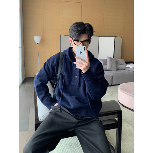 Hualun秋冬季超好看連帽毛衣男士半開衫針織衫男潮牌情侶套頭上衣