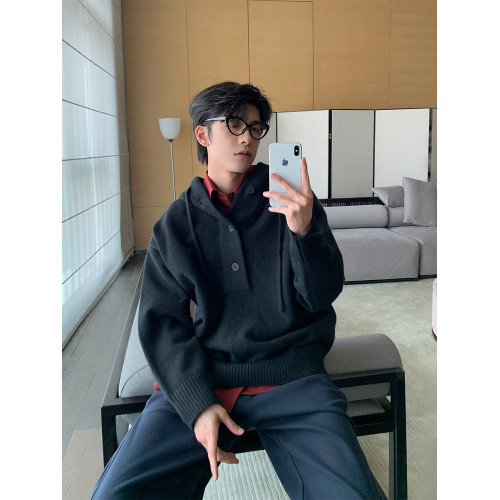 Hualun秋冬季超好看連帽毛衣男士半開衫針織衫男潮牌情侶套頭上衣