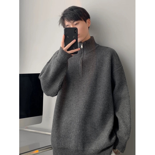 秋冬半拉鍊毛衣男套頭半高領休閒潮牌日系港風百搭學生針織衫外套