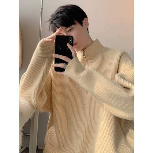 秋冬半拉鍊毛衣男套頭半高領休閒潮牌日系港風百搭學生針織衫外套