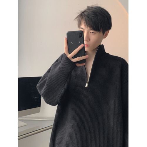 秋冬半拉鍊毛衣男套頭半高領休閒潮牌日系港風百搭學生針織衫外套