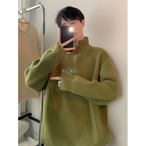 秋冬半拉鍊毛衣男套頭半高領休閒潮牌日系港風百搭學生針織衫外套