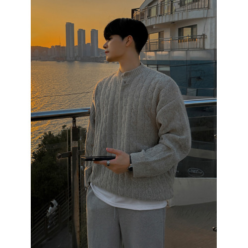 慵嬾風亨利領毛衣男秋冬季新款高級感穿搭韓版寬鬆套頭針織衫外套