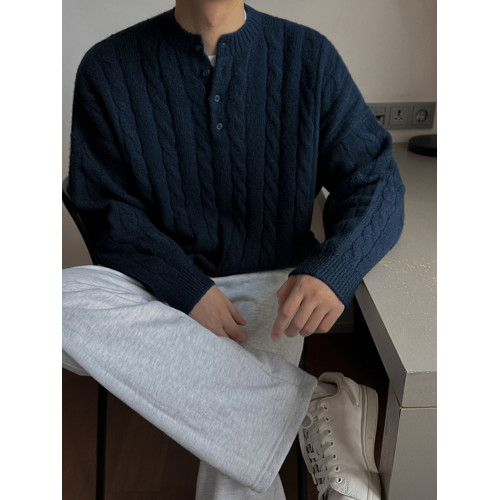 慵嬾風亨利領毛衣男秋冬季新款高級感穿搭韓版寬鬆套頭針織衫外套