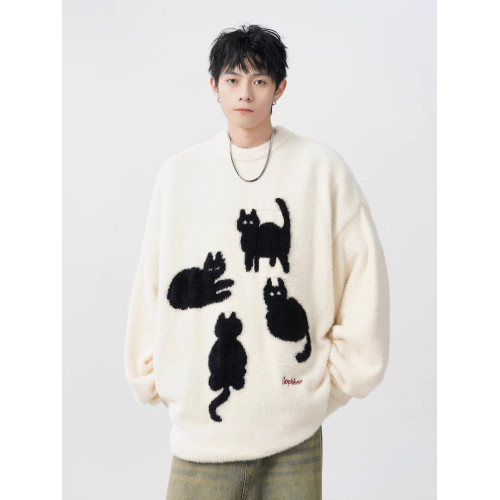 重磅馬海毛毛衣男秋冬潮牌美式寬鬆休閒針織衫百搭慵嬾風情侶上衣