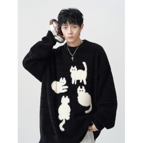 重磅馬海毛毛衣男秋冬潮牌美式寬鬆休閒針織衫百搭慵嬾風情侶上衣