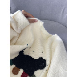 聖誕立體小貓刺綉毛衣2024秋冬季新款女裝短款針織衫寬鬆長袖上衣