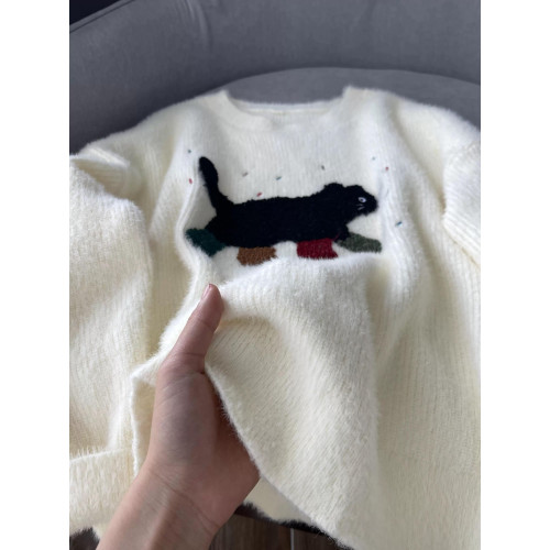 聖誕立體小貓刺綉毛衣2024秋冬季新款女裝短款針織衫寬鬆長袖上衣