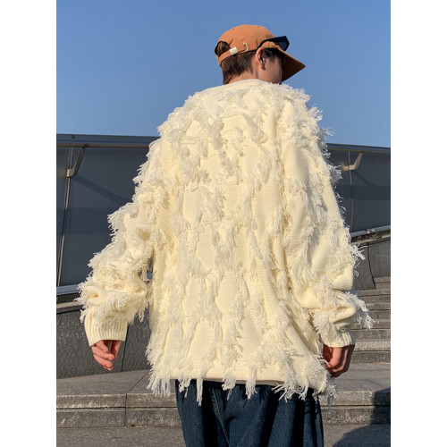 高街潮牌勾花毛衣慵嬾高級感男士秋冬季加厚炸街設計感情侶針織衫