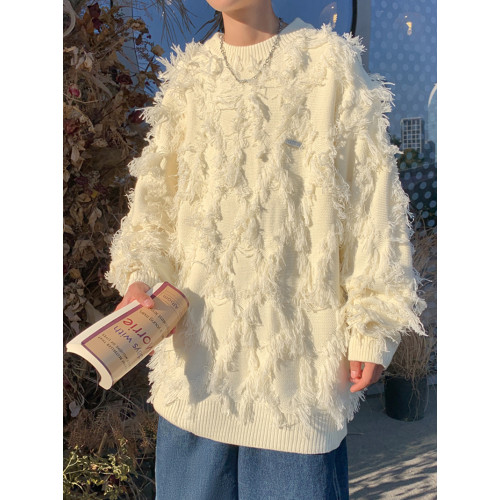 高街潮牌勾花毛衣慵嬾高級感男士秋冬季加厚炸街設計感情侶針織衫