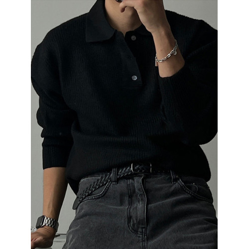 SSUMENAM「紋理感 老錢風」翻領POLO毛衣男秋季寬松休閒針織衫 SSUMENAM「紋理感 老錢風」翻領POLO毛衣男秋季寬松休閒針織衫