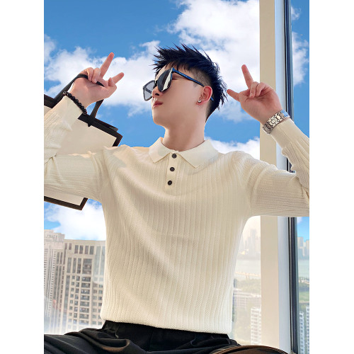白色打底衫毛衣男長袖翻領內搭線衣2025新款秋冬季POLO衫領針織衫