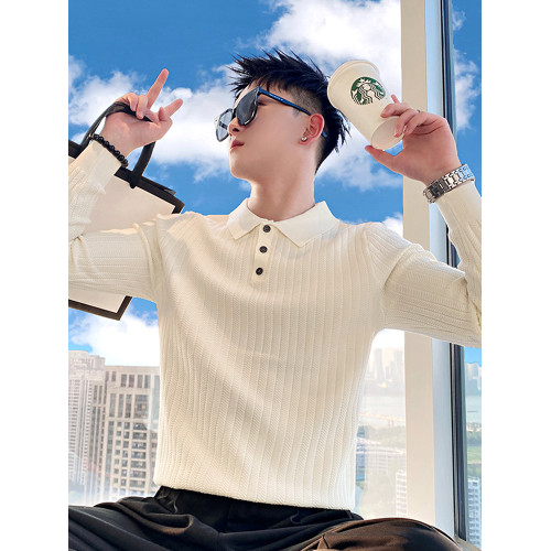 白色打底衫毛衣男長袖翻領內搭線衣2025新款秋冬季POLO衫領針織衫