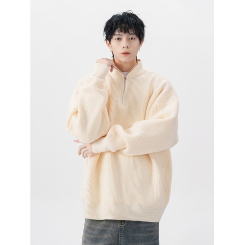 半拉鍊高領毛衣男女秋冬新款潮牌慵懶風針織衫高級感純色情侶外套