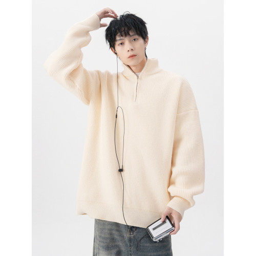 半拉鍊高領毛衣男女秋冬新款潮牌慵懶風針織衫高級感純色情侶外套