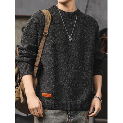 美式復古毛衣男冬季高級感寬松加厚圓領針織衫慵懶風休閒男士外套 美式復古毛衣男冬季高級感寬松加厚圓領針織衫慵懶風休閒男士外套