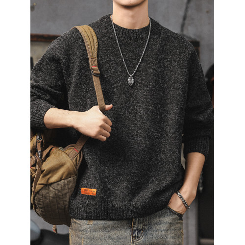 美式復古毛衣男冬季高級感寬松加厚圓領針織衫慵懶風休閒男士外套 美式復古毛衣男冬季高級感寬松加厚圓領針織衫慵懶風休閒男士外套