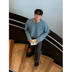 MRCYC水貂絨加厚圓領毛衣男士秋冬季內搭韓系寬鬆潮流保暖針織衫