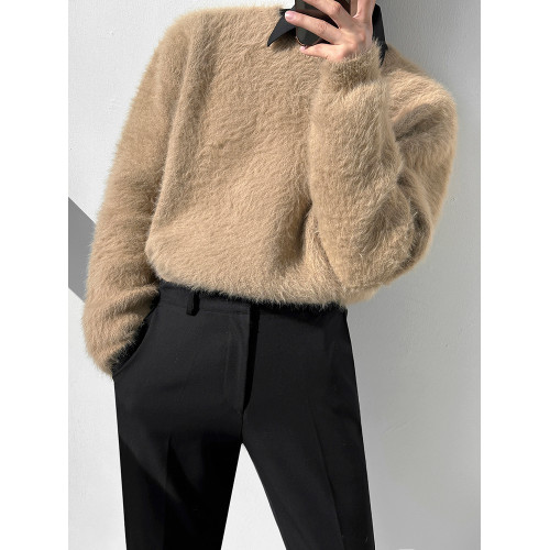 MRCYC水貂絨加厚圓領毛衣男士秋冬季內搭韓系寬鬆潮流保暖針織衫